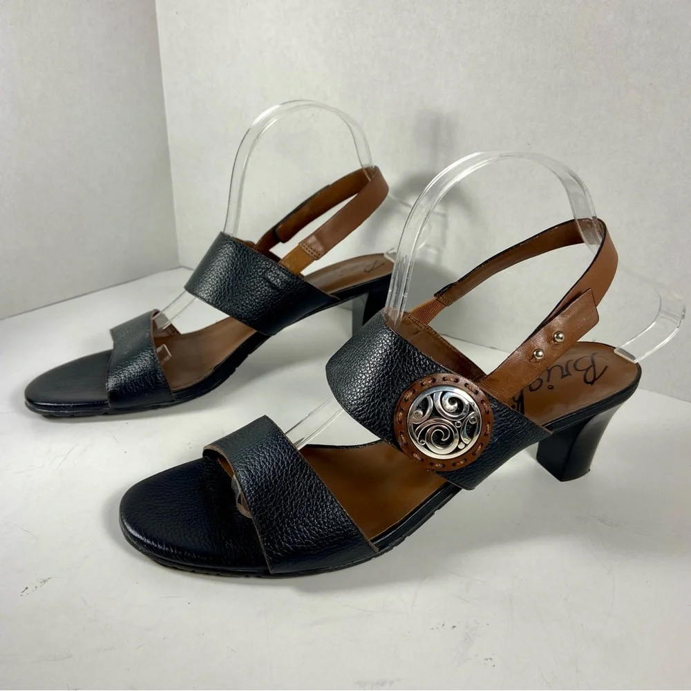 Brighton Black and Brown Heels with Decorative Metal Detail - Picture 1 of 12